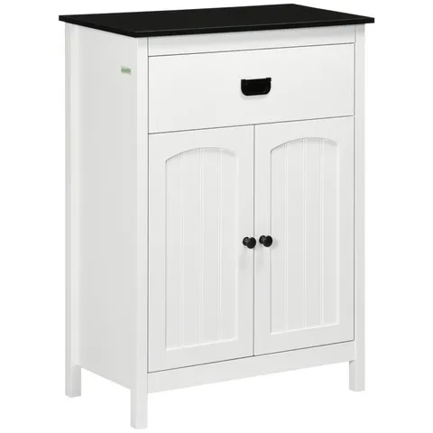 BOXED KLEANKIN BATHROOM CABINET, BATHROOM STORAGE UNIT WITH DRAWER, DOUBLE DOOR CABINET, ADJUSTABLE SHELF FOR LIVING ROOM, WHITE