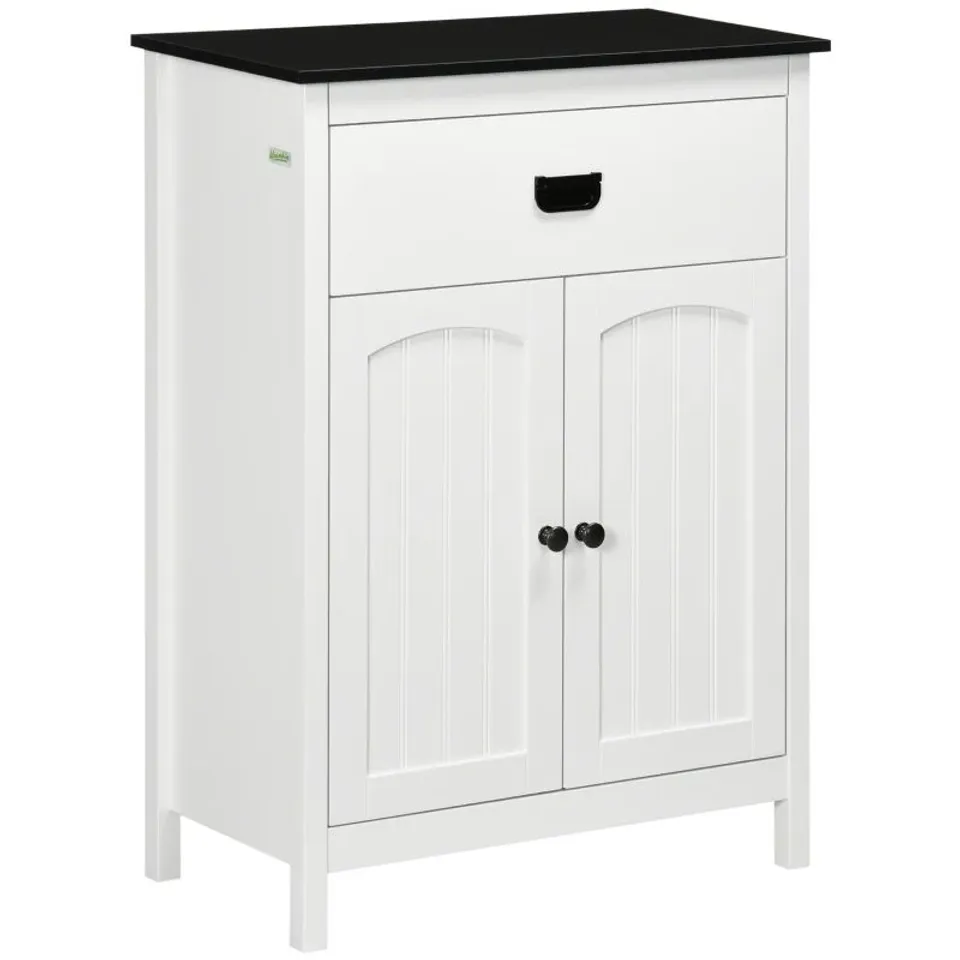 BOXED KLEANKIN BATHROOM CABINET, BATHROOM STORAGE UNIT WITH DRAWER, DOUBLE DOOR CABINET, ADJUSTABLE SHELF FOR LIVING ROOM, WHITE