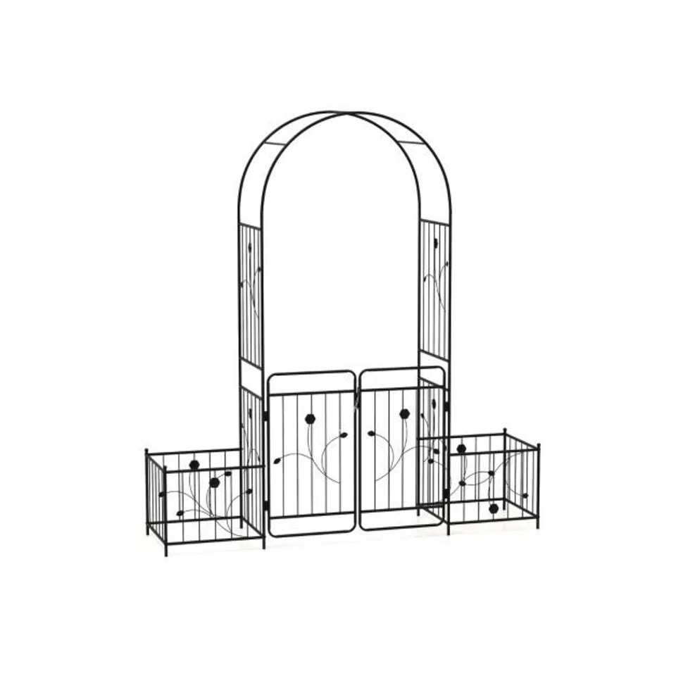 BOXED COSTWAY 87'' WEDDING METAL ARCH ARBOR W/ LOCKABLE GATE 2 SIDE PLANTER & CLIMBING TRELLIS (1 BOX)