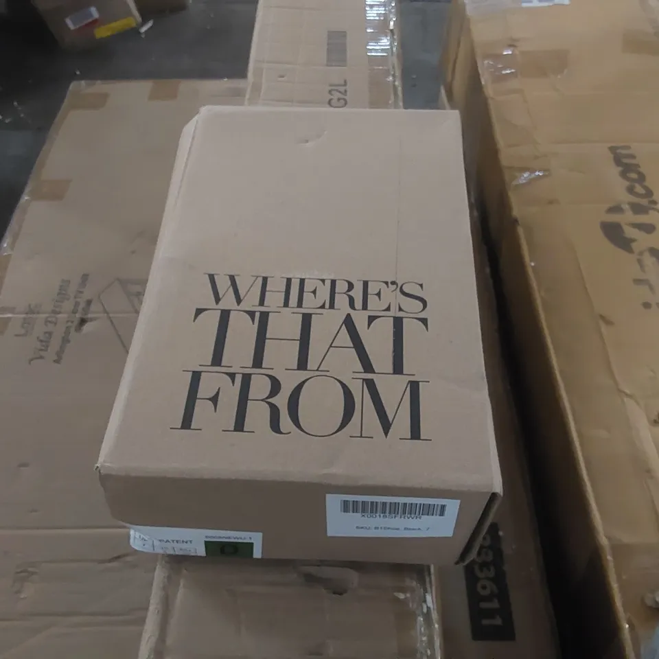 BOXED HIGH HEEL STILETTO PUMPS IN BLACK FAUX LEATHER