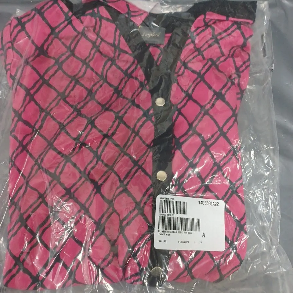 BAGGED RUTH LANGSFORD COLLAR BLOUSE IN HOT PINK PRINT - LARGE