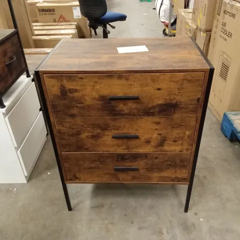 VIDA DESIGNS BROOKLYN 3 DRAWER DARK WOOD RUSTIC METAL FRAME CHEST OF DRAWERS