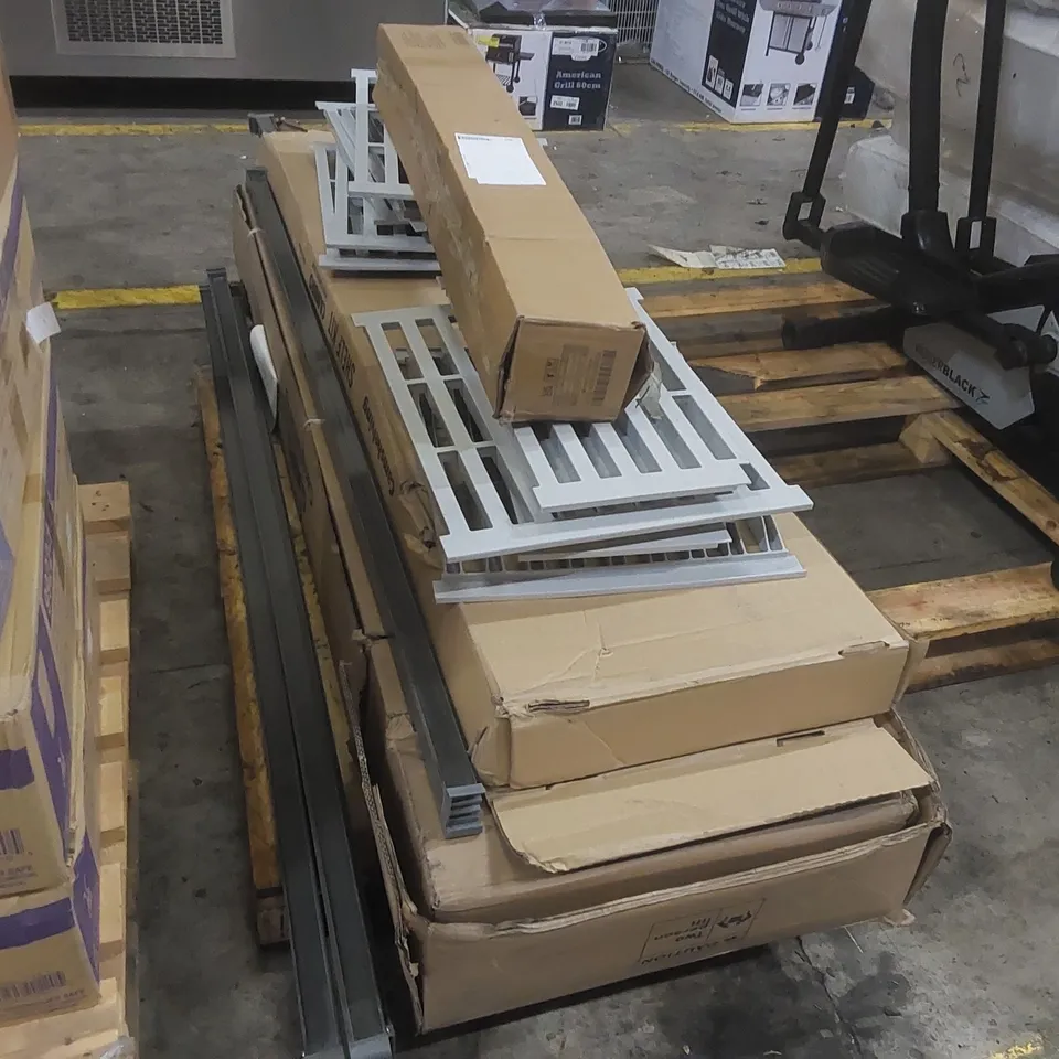 PALLET CONTAINING ASSORTED SHELVING PARTS ECT