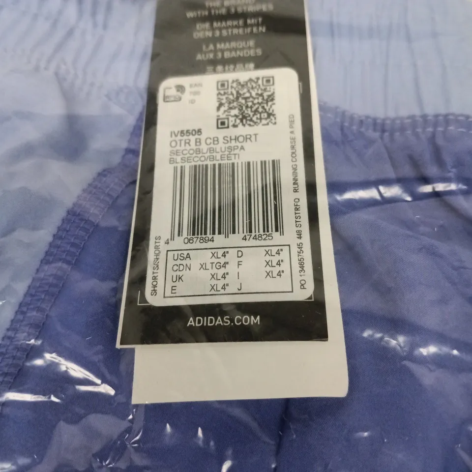 ADIDAS BLUE SHORTS – MEN’S XL 4"(TWO-TONE BLUE, 3-STRIPE DETAIL)