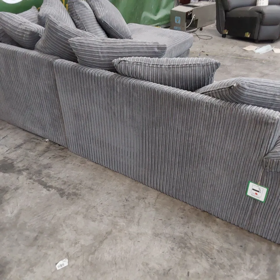 DESIGNER CHAISE SOFA GREY JUMBO CHORD WITH SCATTER CUSHIONS 