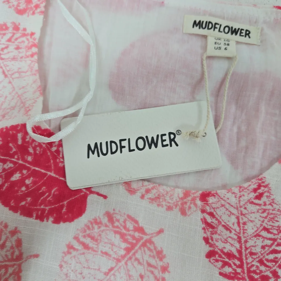 MUDFLOWER BLOUSE– PINK LEAF PRINT, UK 10 (EU 38, US 6)