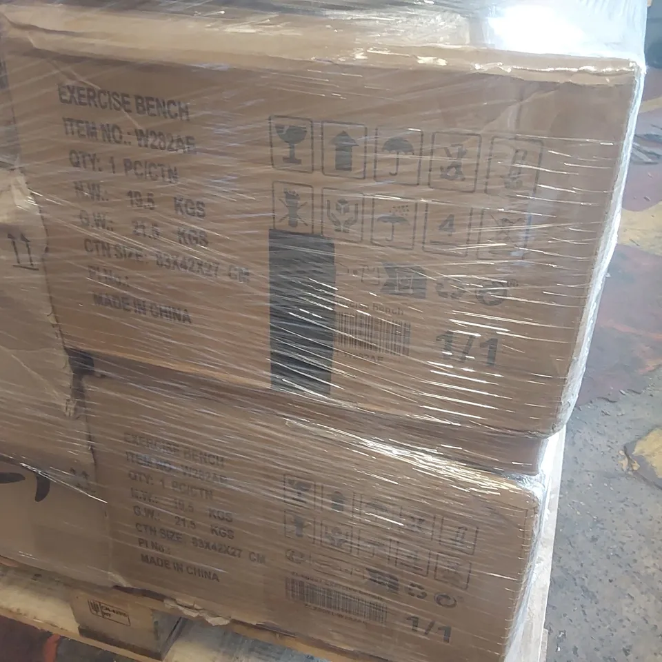 PALLET CONTAINING A VERY LARGE QUANTITY OF ASSORTED ITEMS INCLUDING: OFFICE STOOLS, VANITY STOOL, PET INTERACTIVE FURNITURE, EXERCISE BENCHES ECT