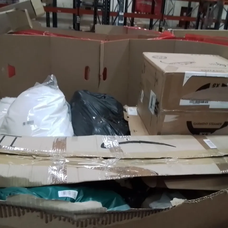 PALLET OF ASSORTED HOUSEHOLD GOODS AND PRODUCTS TO INCLUDE;ELECTRIC TOP COVER STOVE WASHER DRYER,STONE BATH MAT,BED RAIL 