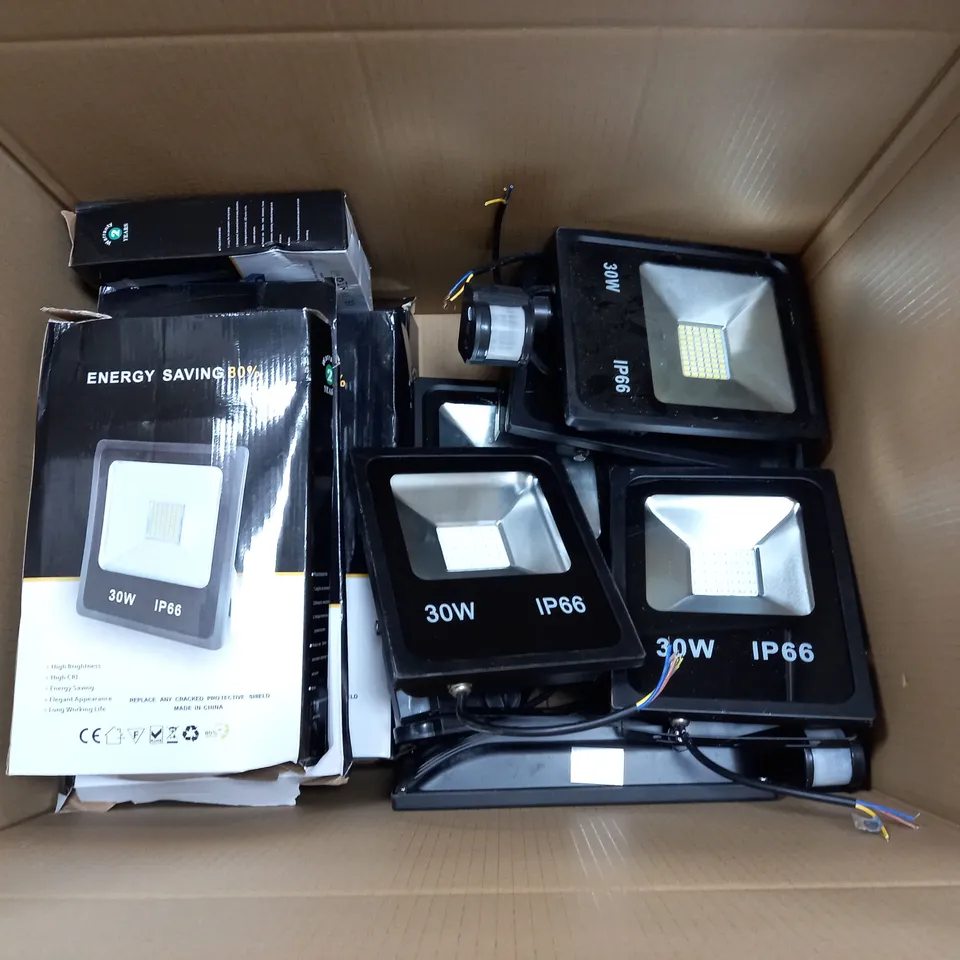 APPROXIMATELY 14 GOODWIN FLOOD LIGHTS VARIOUS SIZES AND WATTS