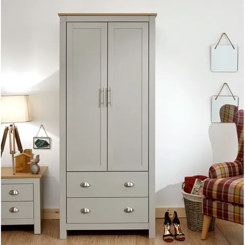 BOXED LORETTA 2 DOOR WARDROBE - GREY (2 BOXES)
