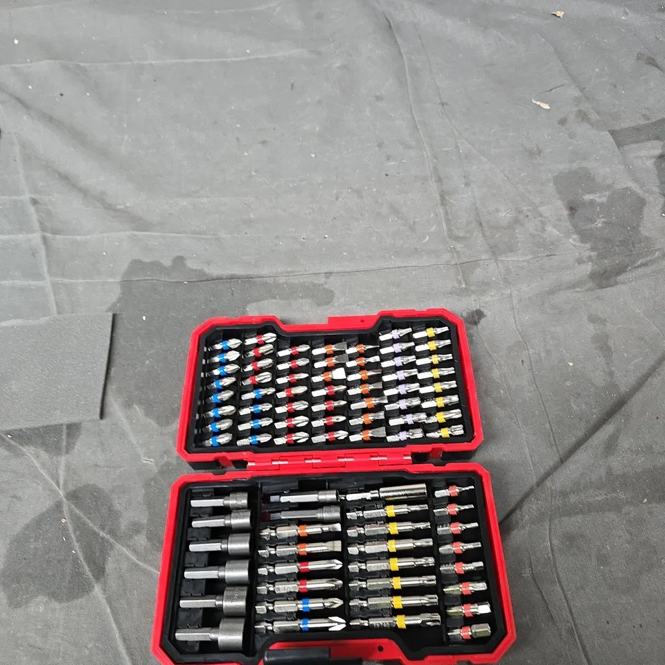 ASSORTED DRILL & SCREWDRIVER BIT SET IN RED CASE 