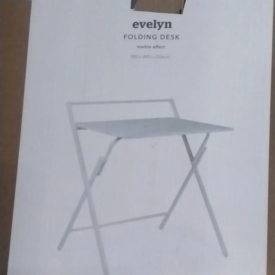 BOXED EVELYN FOLDING DESK IN MARBLE EFFECT- H85 X W83 X D54CM 