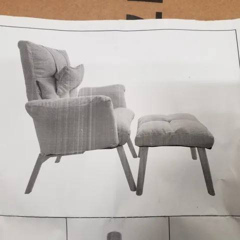 BOXED LEATHER CHAIR & FOOTSTOOL - DARK GREY