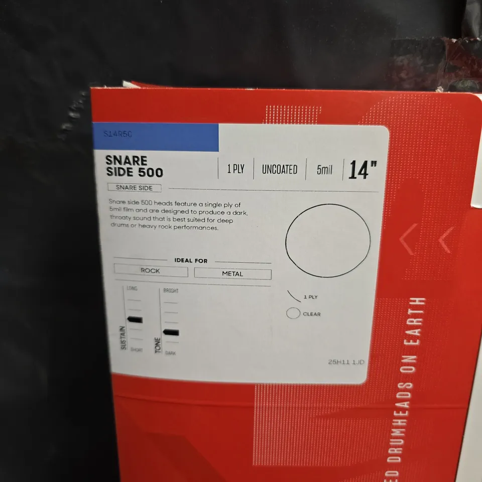 EVANS SNARE SIDE 500 DRUMHEAD – 14", 1 PLY, UNCOATED, 5 MIL