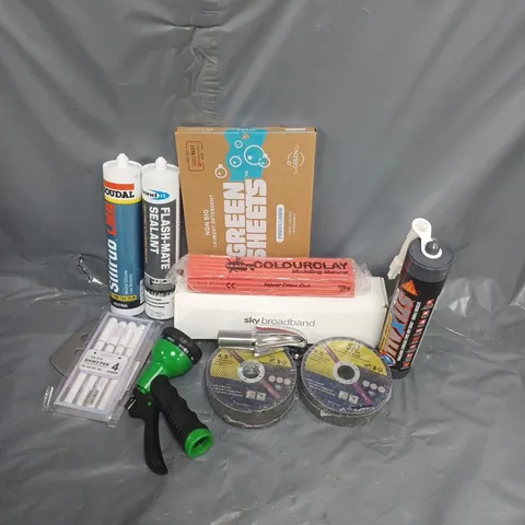 APPROXIMATELY 12 ASSORTED HOUSEHOLD ITEMS TO INCLUDE COLOURCLAY MODELLING MATERIAL, STIXALL EXTREME POWER, PENS, ETC - COLLECTION ONLY
