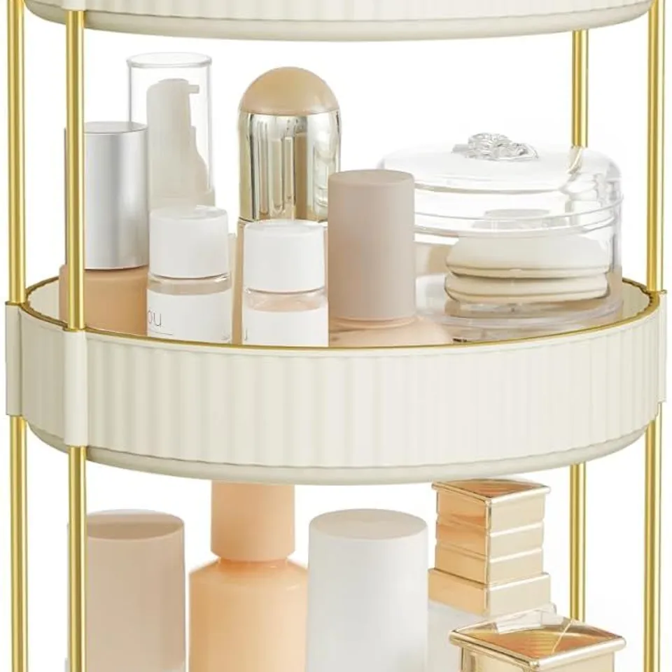 BOXED SONGMICS MAKEUP ORGANISER ROTATING, 3-TIER ROUND SKINCARE ORGANISER