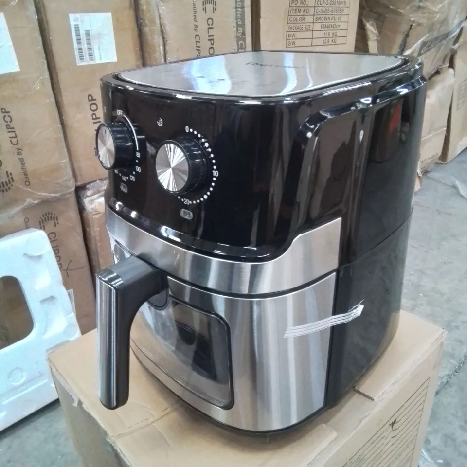A BOXED TTAF-501MST AIR FRYER IN BLACK