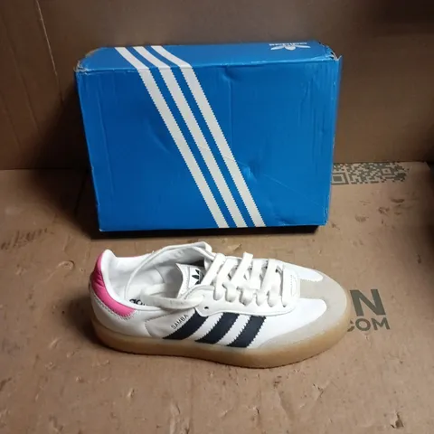 ADIDAS SAMBA TRAINERS – WHITE WITH NAVY STRIPES - UK SIZE 3.5