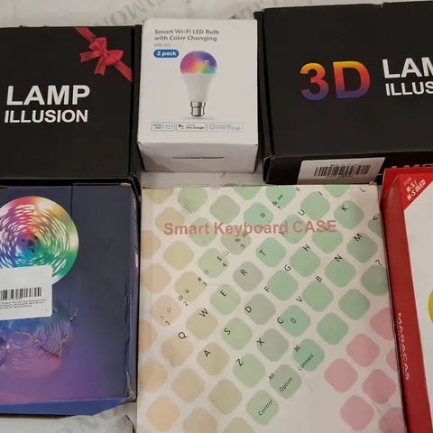 LOT OF 15 ASSORTED ITEMS TO INCLUDE 3D LAMP ILLUSION, LED STRIP LIGHTS AND EXTENSION LEAD 