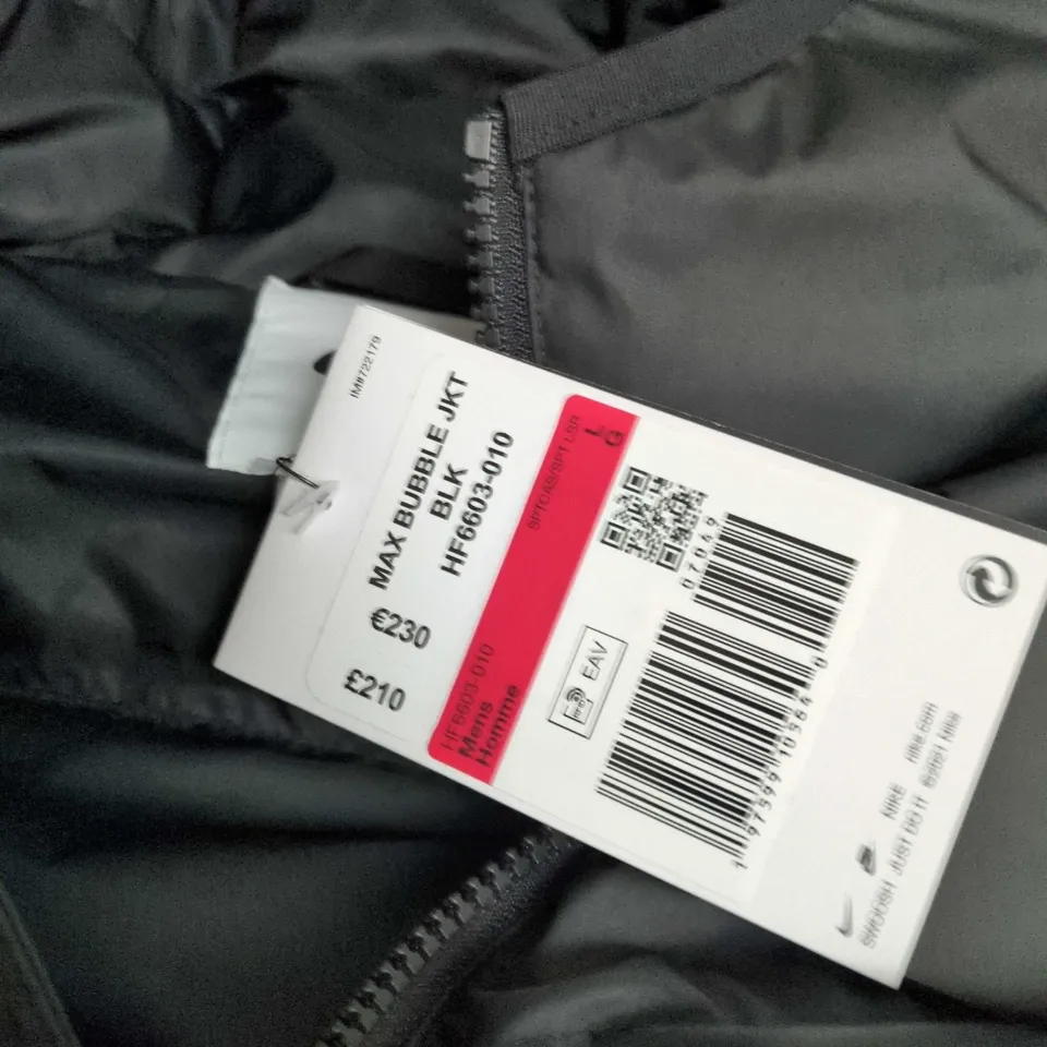NIKE MAX BUBBLE JACKET BLACK – HOODED PUFFER - SIZE L