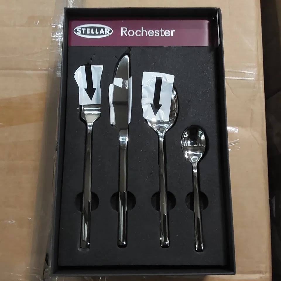 BOXED STELLAR ROCHESTER BL50 SET OF 24 STAINLESS STEEL CUTLERY SET FOR 6