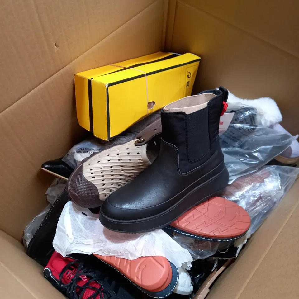 BOX OF APPROXIMATELY 15 PAIRS OF ASSORTED SHOES TO INCLUDE ADIDAS, FITFLOP, H&M ETC