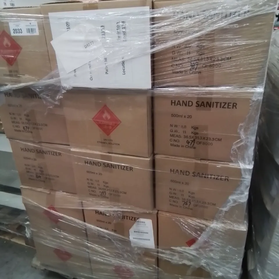 PALLET OF 45 CASES EACH CONTAINING 20 × 500ml 70% ALCOHOL HAND SANATIZER