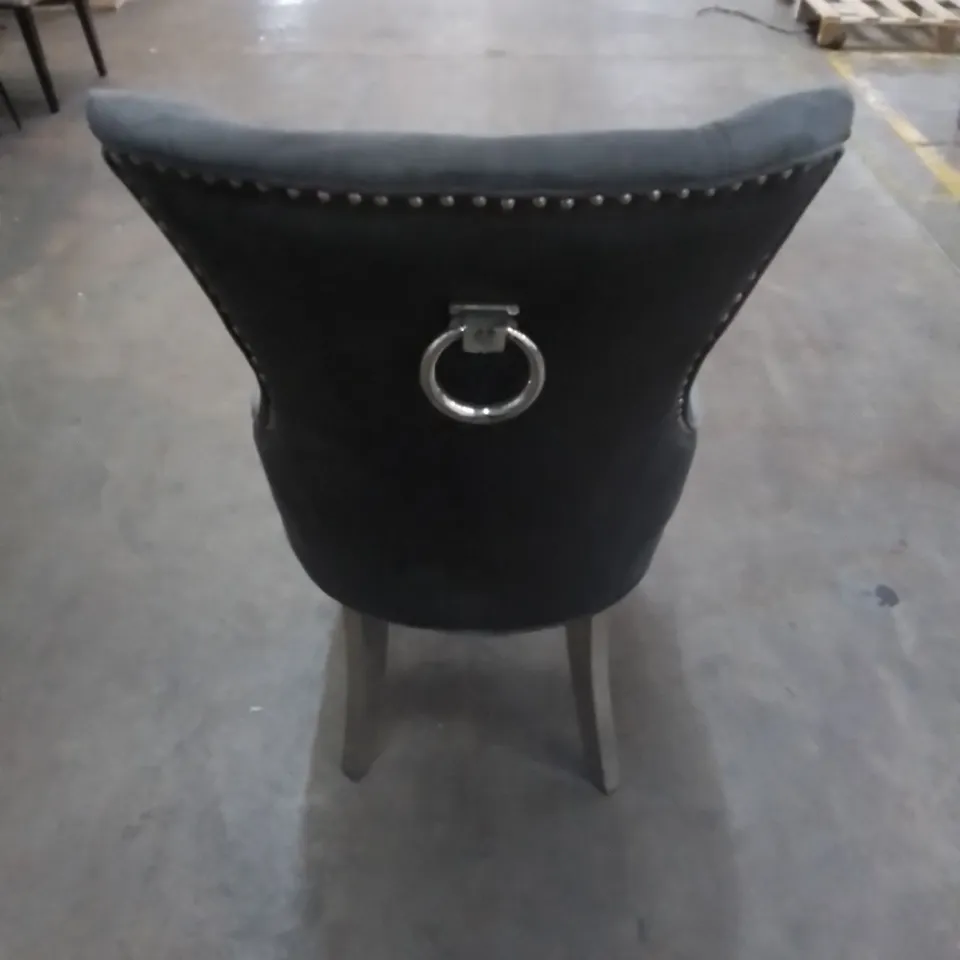 UPHOLSTERED BUTTON BACK FIRM DINING CHAIR CHARCOAL GREY 