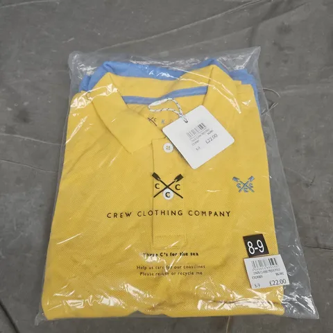 CREW CLOTHING COMPANY 2 PACK CLASSIC PIQUE POLO SHIRTS – KIDS, YELLOW WITH BLUE TRIM, UK 8-9
