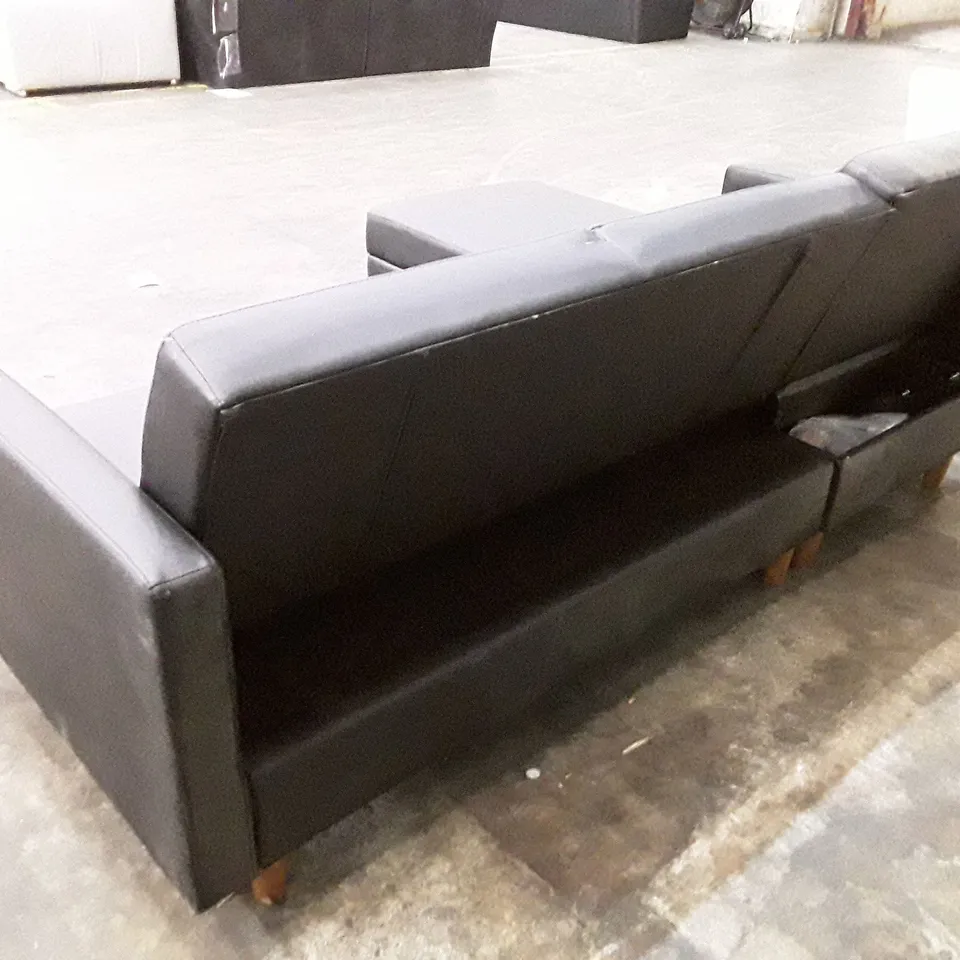 DESIGNER CORNER SOFA WITH LHF STORAGE CHAISE - BLACK LEATHER