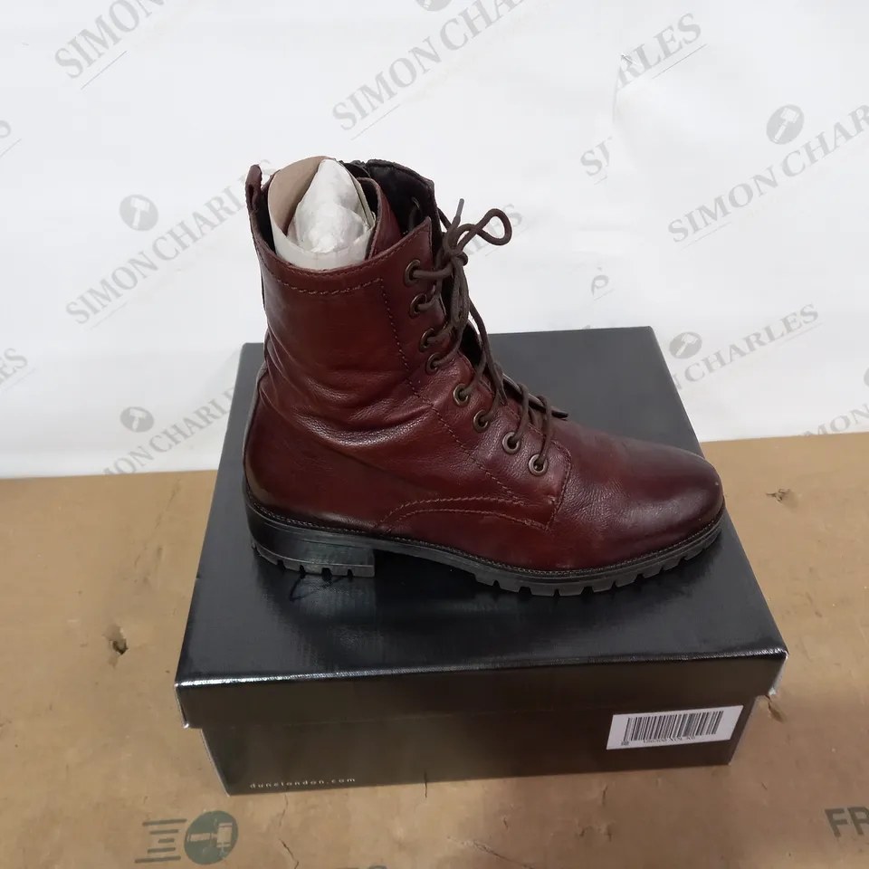 BOXED PAIR OF DUNE BROWN BOOTS - SIZE 39
