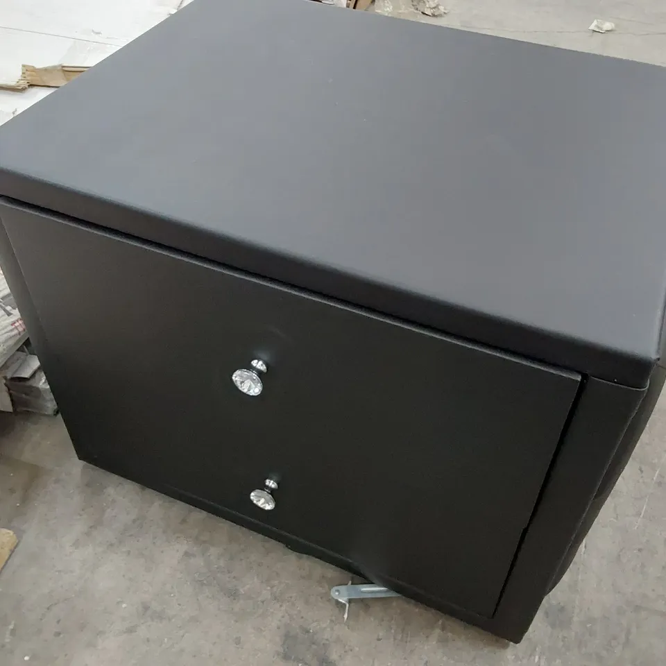 BOXED 2 DRAWER BEDSIDE CHEST UPHOLSTERED BLACK PU
