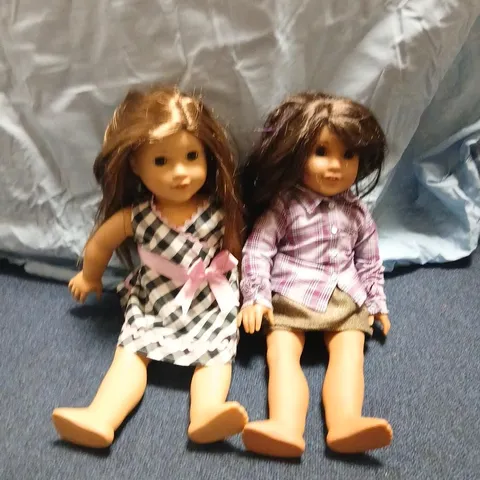 SET OF 2 FASHION DOLLS WITH LONG HAIR IN CHECK AND PLAID OUTFITS