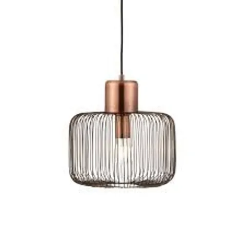 BOXED ENDON LIGHTING NICOLA ANTIQUE COPPER 40W 350-1300MM METAL CAGED SHADE PENDANT LIGHT