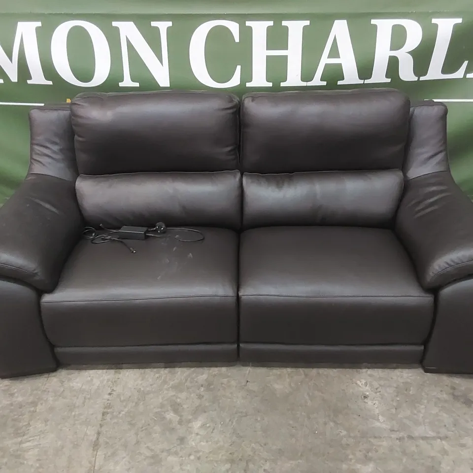 QUALITY DESIGNER ITALIAN MADE DEGANO 3-SEATER ELECTRIC RECLINING DARK BROWN LEATHER SOFA