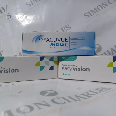 APPROXIMATELY 20 ASSORTED HOUSEHOLD ITEMS TO INCLUDE EASYVISION CONTACT LENSES, ACUVUE MOIST CONTACT LENSES, ETC