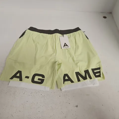 A-GAME MENS 2IN1 TRAINING SHORTS IN GREEN - L