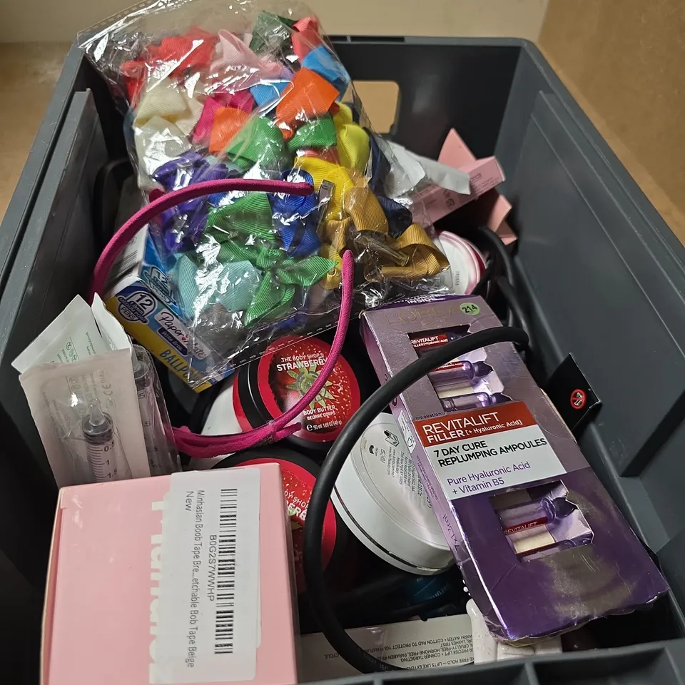 APPROXIMATELY 20 ASSORTED COSMETIC ITEMS INCLUDING THE BODY SHOP BODY BUTTER , BOOB TAPE AND NO 7 SHIMMER PALLETTE