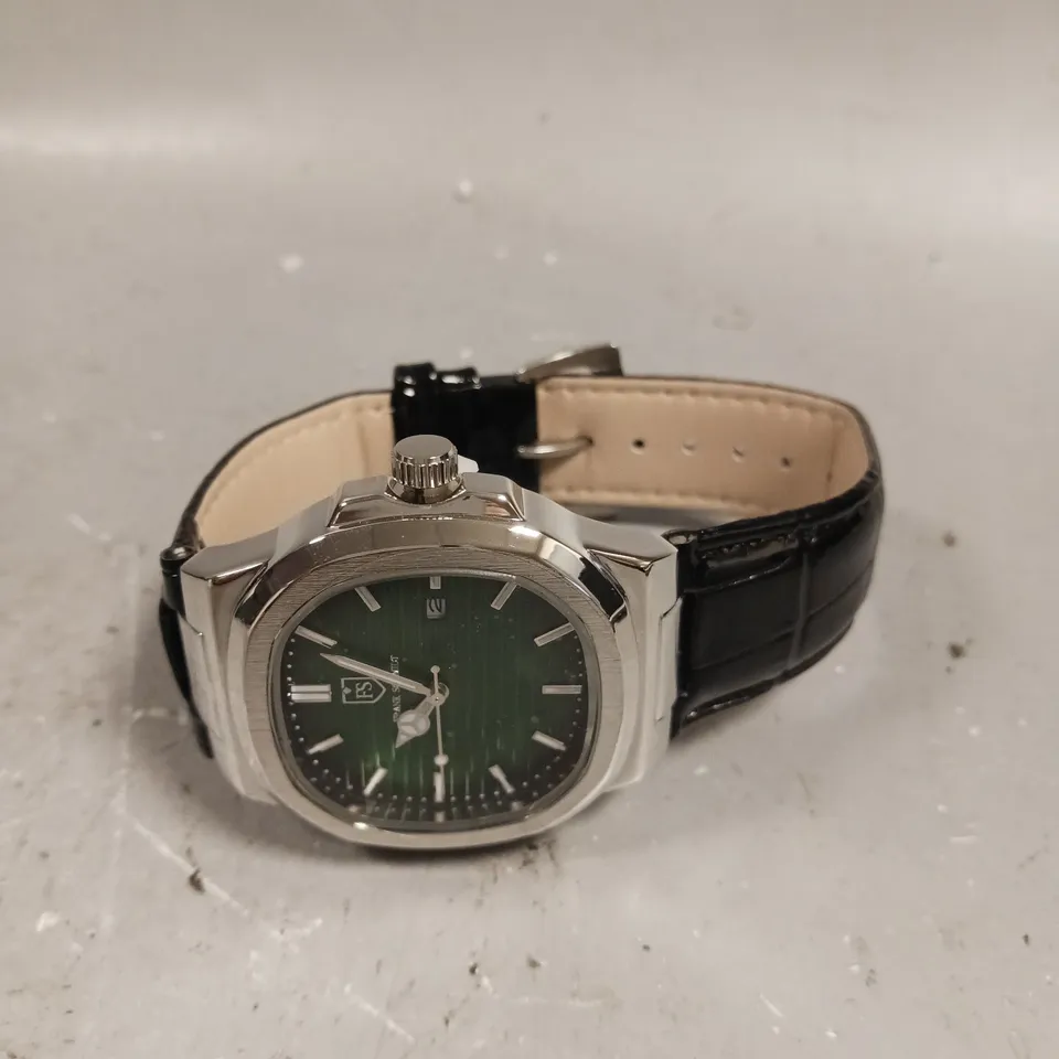 MENS FRANK SCHMIDT WATCH – TEXTURED DIAL WITH DATE – LEATHER STRAP- MODEL: FSL AMBASSADOR – 3ATM WATER RESISTANT