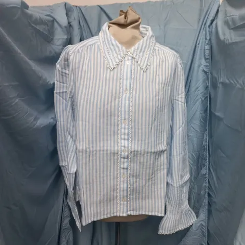 ME+EM CHEESECLOTH STRIPE LONG SLEEVE BLOUSE – BLUE/WHITE, UK 14