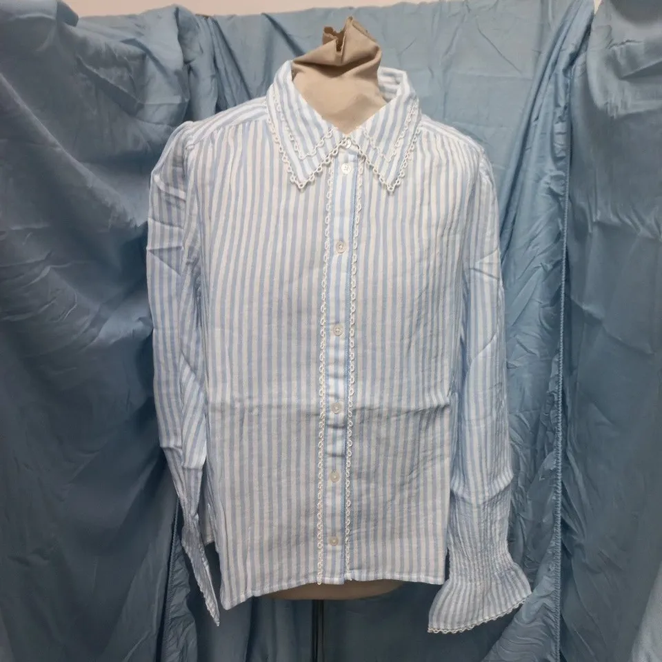 ME+EM CHEESECLOTH STRIPE LONG SLEEVE BLOUSE – BLUE/WHITE, UK 14