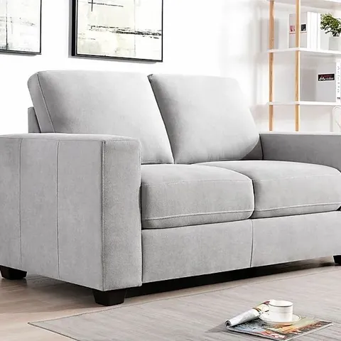 BOXED MISSION DOVE GREY PLUSH FABRIC 2 SEATER SOFA (1 BOX)