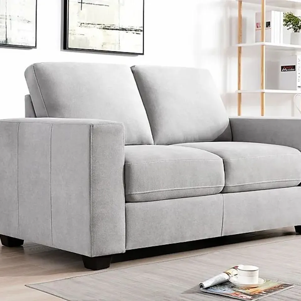BOXED MISSION DOVE GREY PLUSH FABRIC 2 SEATER SOFA (1 BOX)