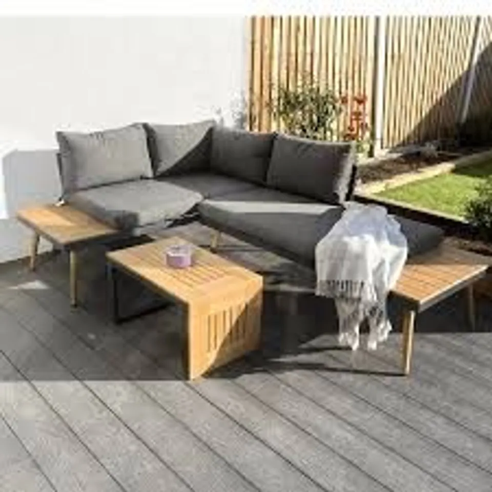 BOXED BELMONT METAL AND CONTEMPORARY POLY-WOOD SECTIONAL CORNER GARDEN SET (1 BOX)