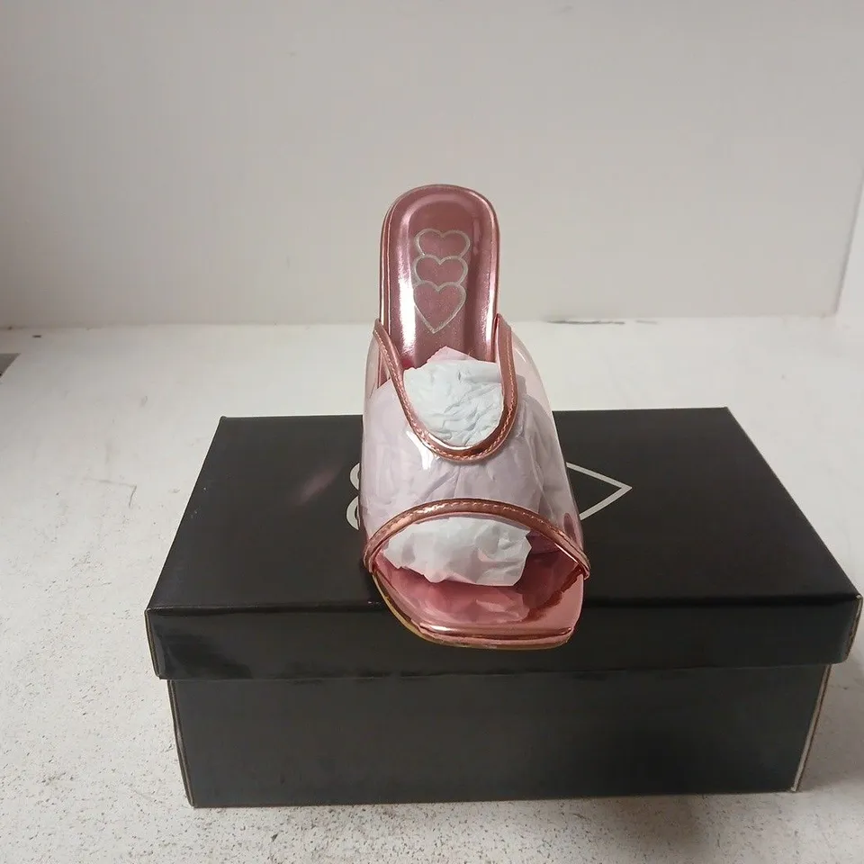 LADIES' PINK METALLIC HEELED SANDALS – OPEN TOE, BLOCK HEEL UK 6