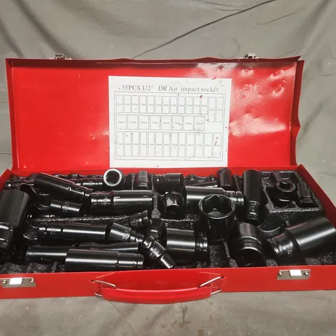 35-PIECE 1/2IN DRIVE AIR IMPACT SOCKET SET IN RED CASE