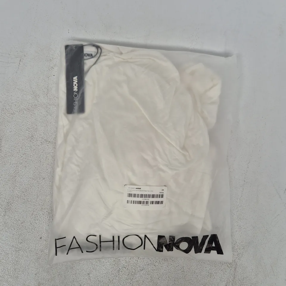 BAGGED FASHION NOVA FIONA RUCHED SHORT SLEEVE DRAPE TOP IN IVORY SIZE 2X