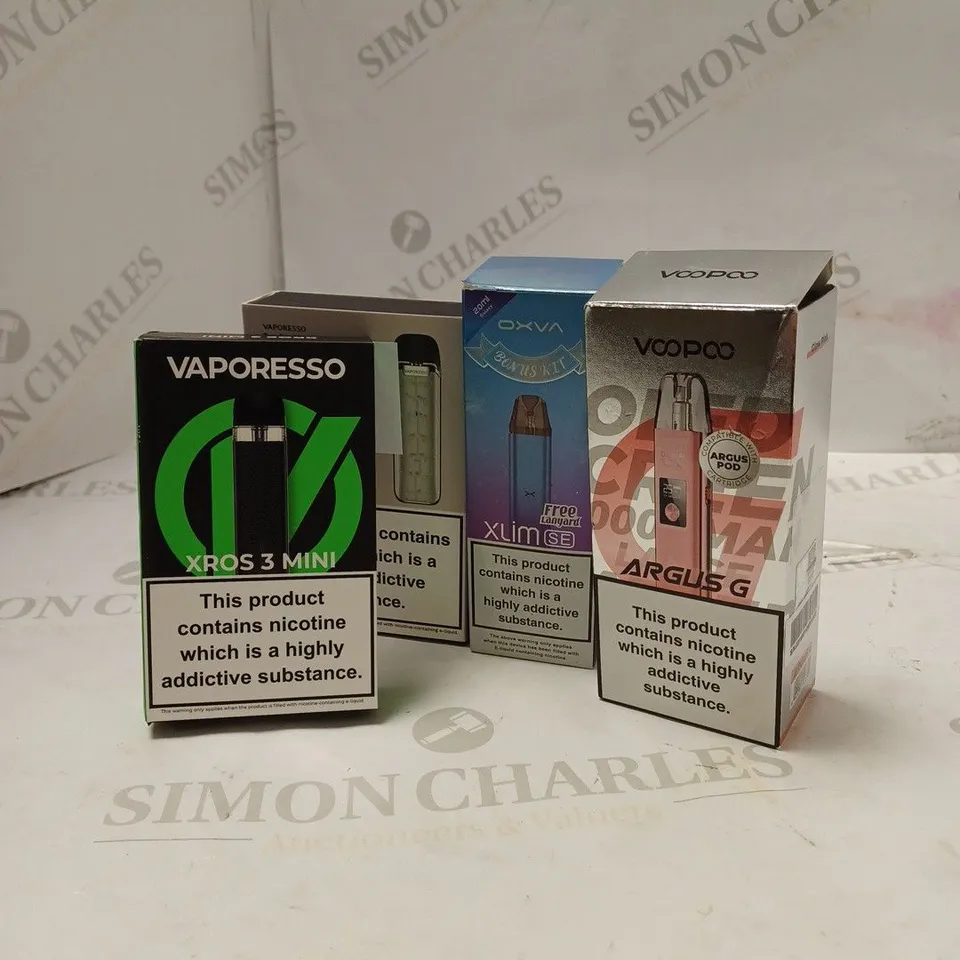 BOX OF APPROX 10 ITEMS TO INCLUDE VAPORESSO XROS 3 MINI, VOOPOO ARGUS G, OXVA XLIM SE.