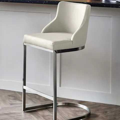 BOXED DANETTI FORM LIGHT GREY FAUX LEATHER STAINLESS STEEL BAR STOOL WITH BACKREST (1 BOX)