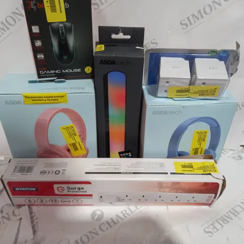 LOT OF ASSORTED ITEMS TO INCLUDE - GAMING MOUSE - HEADPHONES - DESK LED LIGHT